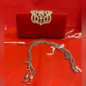 Elegant Red Velvet Clutch/Crossbody with Gold & Silver Accents❤️ EUC (used once)